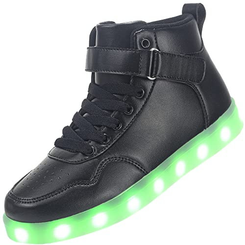 APTESOL Kinder LED Schuhe High-Top Licht Blinkt Sneaker USB Aufladen Shoes für Jungen und Mädchen [Schwarz, EU30]