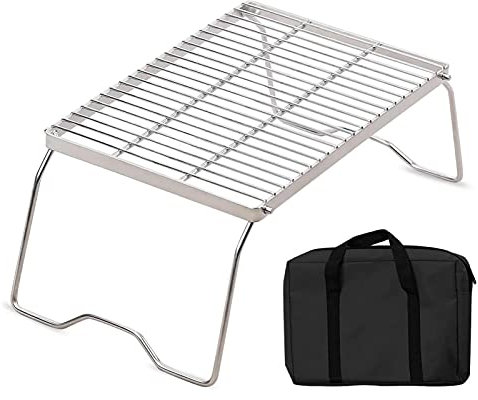Folding Campfire Grill 304 Stainless Steel Grate, Portable Camping Grill Compact Stainless Steel Campfire Charcoal Gas BBQ Grill Rack Camping Grill With Folding Legs And Carrying Bag For Backpack