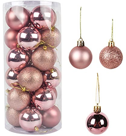 Palle Di Plastica Per Ornamenti Natalizi,Oro Rosa Palle Di Natale Colorate,Glitter Ornamenti Infrangibili Della Palla Di Natale Verniciata Bagattelle Artigianali Palla Pendenti Scintillanti 24PCS