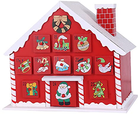 Runstarshow Weihnachts-Adventskalender Holz Haus mit 24 Schubladen zum Befüllen Kleine Geschenke Urlaub Countdown bis Weihnachtsdekoration (Haus)