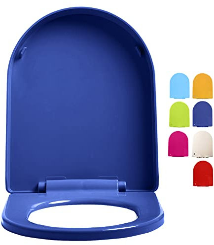 D-Form WC Sitz, Toilettendeckel mit Absenkautomatik und Quick-Release Funktion, Klodeckel aus Dickes Polypropylen, Einfache Montage und Reinigung (Color : Navy Blue)