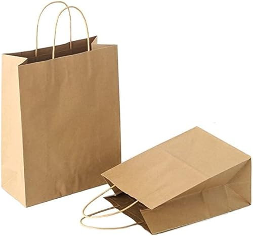 VIVIIHOO 20 braune Papiertüten, Papiertüten mit Griffen, Geschenktüten, geeignet für Halloween, Weihnachten, Thanksgiving, Geburtstage, Partys, Hochzeiten(15×8×21cm)