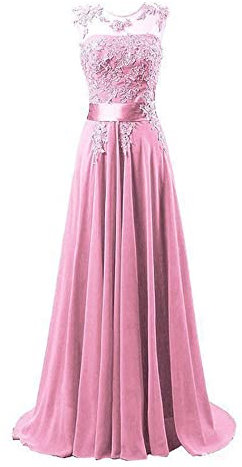 WTWVIAN Robe de mariée longue en mousseline de soie et dentelle pour femme, rose poudré, 48