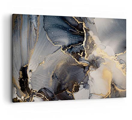 Wandbilder Dekoration Wohnzimmer Dunkel Abstraktion Gold Bilder auf Leinwand 120x80cm Leinwandbild Schlafzimmer Küche Deko Wand Kunstdruck Art Groß XXL Wanddeko Bild Wall Decor Canvas AA120x80-4824