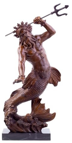 Poseidon Griechischer Gott des Meeres Bronze Statue 70cm Handgefertigte Skulptur Majestätischer Dreizack Halter stehend über Wellen Mythologische Kunst für Wohnkultur Büro Geschenk