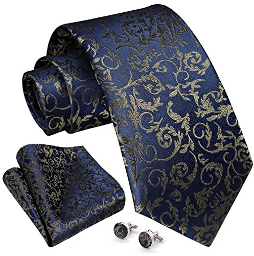 Enlision Bleu Marine Cravate pour Hommes Paisley Cravate Mouchoir Boutons de Manchette Ensemble Mariage Cravates et Carre de Poche