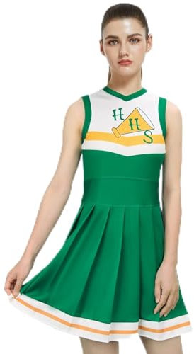 Funhoo Frauen Mädchen Cheerleader Kostüm Grün Kleid Rock Cheerleading Tanzen Uniform Halloween Cosplay Sport Outfit Staffel 4 für Kinder Erwachsene (L, Erwachsene)