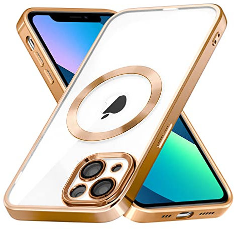 ZCDAYE Case for iPhone 13, Phone Case Compatible with wireless charging,Gold Edge Electroplated Transparent Soft TPU Shockproof Case Cover for iPhone 13(6.1 inches) - Gold