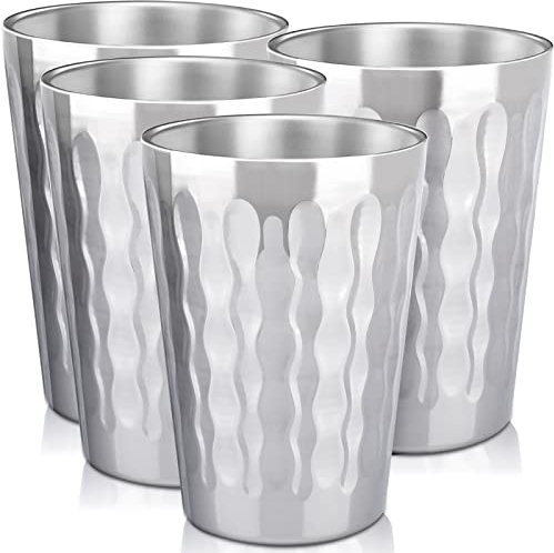 Beasea Vasos de acero inoxidable de 15 onzas, paquete de 4 vasos de metal apilables de doble pared aislados, vasos irrompibles e inastillables para el hogar, restaurante, fiesta, camping, viajes