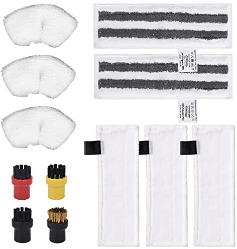 Wiseten 12 Pièces Accessoires pour Nettoyeur Vapeur Karcher Easyfix SC2 SC3 SC4 SC5, 3 Chiffons de Sol en Microfibre, 3 Buses à Main Microfiber Cloth, 2 Chiffons Abrasifs, 4 Brosse Ronde