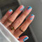 24PCS Short False Nails with Glue Stickers,Coffin Full Cover Acrylic and Press on Nails no Glue,White&Blue Wave French Fake Nails Stick for Women and Girls Nail Art.