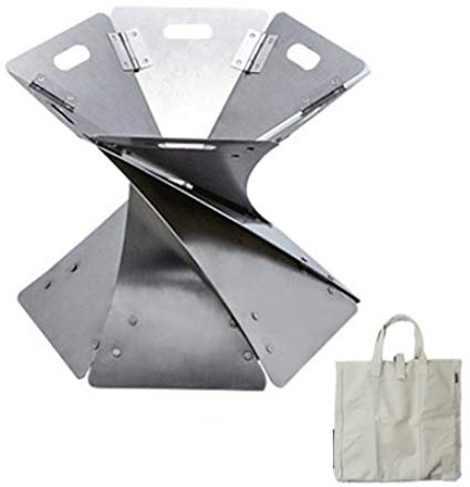 DLANDZ Garten Feuerstelle Outdoor Camping Lagerfeuer Feuerstelle Atmosphäre Feuergrill Holzofen Klappbarer Winter Outdoor Heizofen Gebürstete Edelstahlplatte Feuerschale für BBQ (Farbe: Silber)