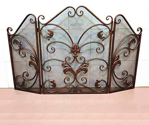Funkenschutz, 3-teilig, schmiedeeiserner Kaminschirm, Metallgitter für den Außenbereich, babysicherer, feuerfester Zaun, Funkenschutzabdeckung für Kaminplatten, rotes Kupfer, 30''H