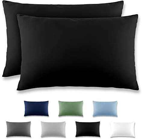 REDKEY Kissenbezug 40x60 cm - 2er Set Kopfkissenbezug - Mikrofaser Kissenhülle für Kissen, Kopfkissenbezüge mit Laschenvershluss, 40 x 60 Pillow Case - Schwarz