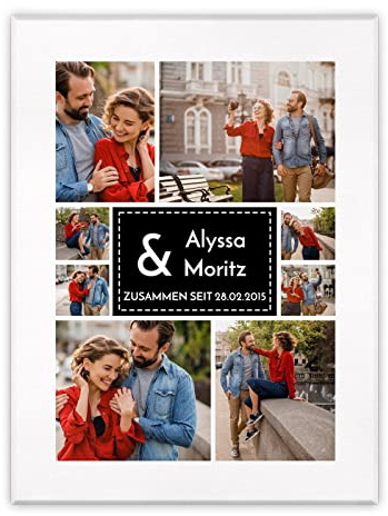 Maverton Leinwandbild mit eigenem Foto, personalisiertes Foto Leinwand | Mit Holzrahmen, Größe 30x40 oder 50x70, Fotoleinwand Collage, Fotobild auf Leinwand für Paar, zusammen, 30 x 40 cm