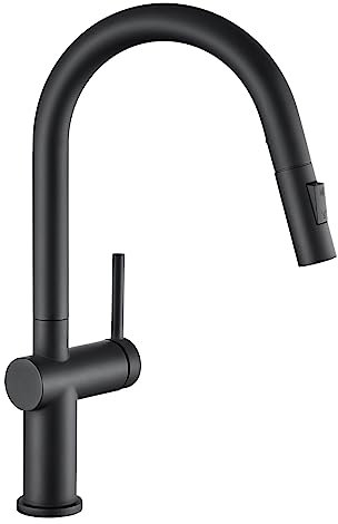 Auralum Wasserhahn Küche Schwarz, Küchenarmatur Schwarz Ausziehbar, Hochdruck Armatur mit Brause Zwei Wasserstrahlarten, Mischbatterie 360°, Einhebelmischer Küche