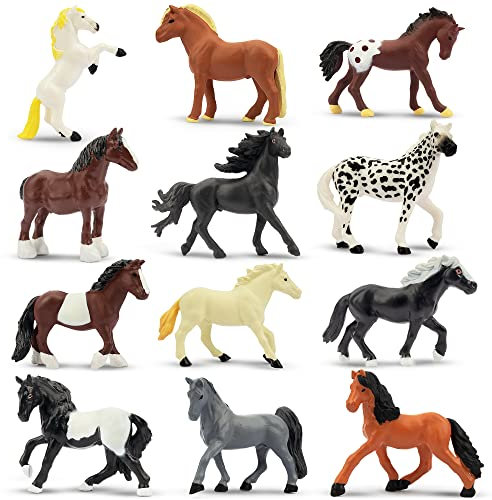 TOYMANY 12 Stück Pferde Tiere-Figuren Set Pferde Spielfiguren Spielzeug Pferde Figuren Tierfigur kleine-Tiere Plastiktiere MiniTiere Pferd Pädagogisch Pferde, Osterei, Weihnachten, Geburtstagsgeschenk