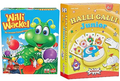 Goliath Willi Wackel, Gesellschaftsspiele für Kinder ab 4 Jahren, Kinderspiel für 2 bis 4 Spieler & Amigo 7790 - Halli Galli Junior, Kartenspiel
