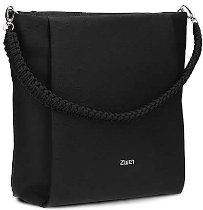 Damen Shopper Yuna YU120 elegante Schultertasche 7 Liter geflochtener Schultergurt, hochwertiges Kunstleder inkl. langem Schultergurt als Umhängetasche zu tragen + Schlüsselband (nubuk-black)