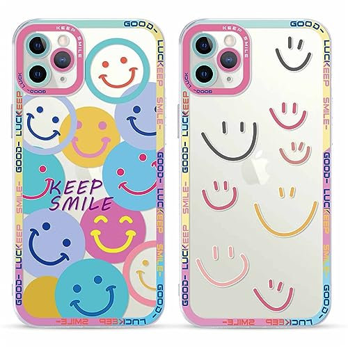 Yoedge 2 Stück Happy Smiley Face HandyHülle für iPhone 11 Pro MAX Hülle 6,5, Transparent Smile Gesicht Niedliches Muster Design Aesthetic Case Schutzhülle für iPhone 11 Pro MAX Mädchen Frauen Cover