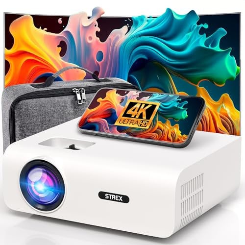 Strex Beamer - 1080P Full HD - 15000 Lumen - Drahtloses Streaming - WiFi - Bluetooth - Mini Beamer - Projektor
