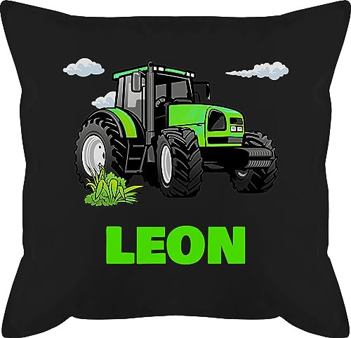 Kissen 50x50 - Geschenk Traktor mit Name personalisiert I Trecker Fan I Zugmaschine I Bulldog I Schlepper - 50 x 50 cm - Schwarz - Junge und traktorkissen Landwirtschaft motivkissen kinderkissen