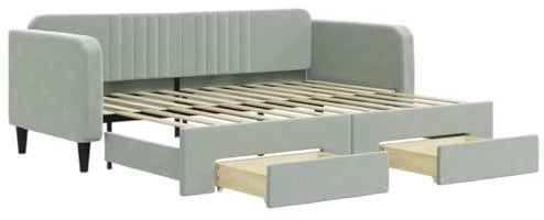 vidaXL Tagesbett, Sofabett Ausziehbar mit Schubladen, Gästebett Schlafsofa für Schlafzimmer Wohnzimmer, Sofa Ausziehbett, Hellgrau 90x200cm Samt