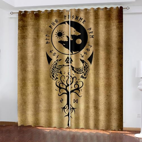 WIKINGER Vorhänge mit ösen 2er Set B 280 X H 175 cm 3D Baum des Lebens Gardinen Blickdicht Kälteschutz Schallschutz Verdunkelung Wärmeisolierende Vorhang für Wohnzimmer Schlafzimmer
