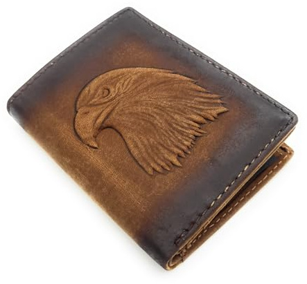 Lemasi echt Leder Mini Geldbörse Portemonnaie 3D Adler oder Wolf mit RFID Schutz (braun Adler)