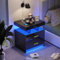 PIPIPOXER Nachttisch Schwarz mit 2 Schubladen, Nachttisch LED Hochglanz, Nachtkommode Led 16 Einstellbare Farben, Nachtschrank Schlafzimmer, Nachtschrank Tisch für Wohnzimmer, 50x40x58cm
