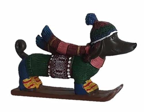 ES Deko Figur Weihnachtsdackel auf Ski, ca. 12 cm, Dekoration Figuren Tiere Dackel Hund