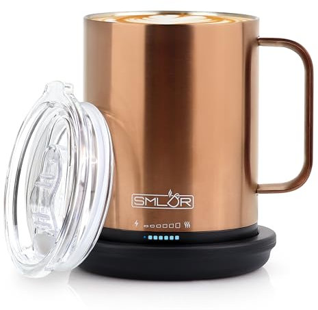 SMLDR Pro Heated Mug, 14 oz Smart Mug, Self-Heating, Adjustable Temperature, Battery Powered Heated Coffee Mug, Quick Recharge Time, Great for Coffee & Tea, Excellent Gift (Rose Gold)