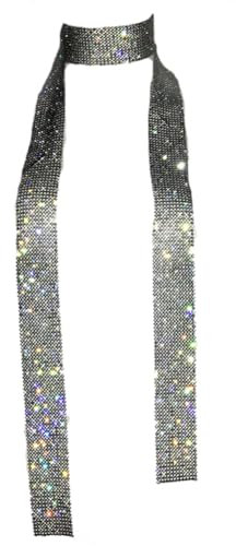 Wisafory Metall Pailletten Schal Damen Glitzer Halstuch Wickel Lang Krawatten Tücher Ketten Glitzernde Dünne Damenschal für Hochzeit Fasching Karneval Kostüm Accessoires Schwarz mit Strass