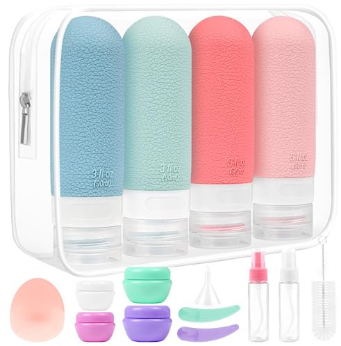 Etopgo 17 Pack Travel Bottles for Toiletries,TSA Approved Leak Proof Silicone Squeezable Containers Travel Accessories for Conditioner, Shampoo, Lotion & Body Wash