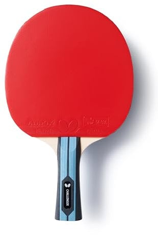 Raqueta de Tenis de Mesa Team Butterfly Challenger – Ideal para Principiantes y Jugadores Ocasionales, Gomas ADDOY ITTF (1,7 mm), Madera Allround de 5 Capas, empuñadura cóncava, Juego controlado.