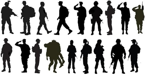 Pack of 18 Soldier Stickers Military 5cm (2) Tall - Army Gifts - Waterproof Decals - Use on Laptops, Cars, Water Bottles, Scrapbooking, Party Bags (Extra Small, Black)