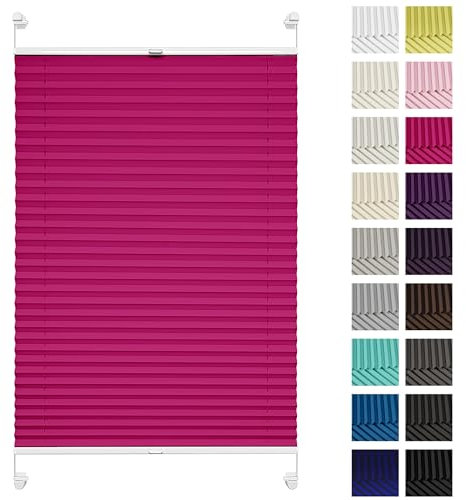 Rettika Plissee ohne Bohren, Plissee klemmfix, Himbeere, Breite: 75 cm, Höhe: 200 cm, Fensterrollo Sonnenschutz, Plisseerollo innen, Rollo für Fenster ohne Bohren