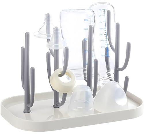 Anberky Baby Bottle Drying Rack with Base, Creative Tree Branch Baby Bottle Dryer Holder for Bottles, Teats, Cups, Pump Parts and Accessories (Gray)