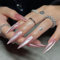 MouyouGlow Press on Nails Extrem Lang,Stiletto Cat Eye Rosa Plain Glitzer Magnetic Fake Nails mit Nagelkleber,Pink Shimmer Künstliche Fingernägel