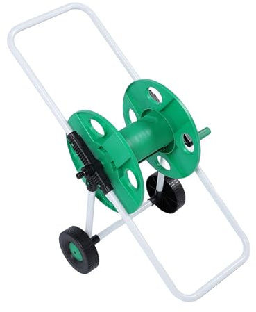 Gartenschlauch-Aufroller mit 2 Rädern, PP-Handschubschlauch-Aufbewahrungswagen, Wasserschlauch-Aufroller für Hinterhof, Garten, Rasen, 50 M Kapazität, Grün
