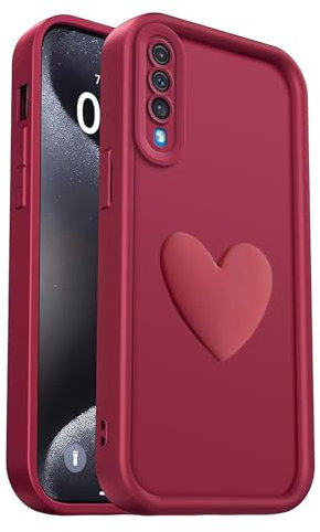 PanXCase Hülle für Samsung Galaxy A50 - Handyhülle 3D Herz Motiv Design Süß Silikonhülle, Kameraschutz Mädchen Stoßfest Kratzfeste Schutzhülle (Wine Red)