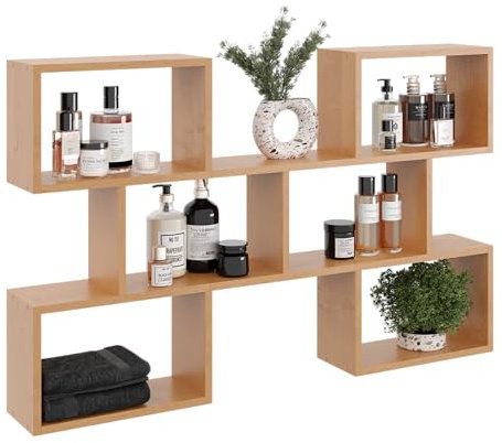 KUBUTKU Groß Wandregal mit 6 Fächern, Bücherregal 80x127x18 Hängeregal Mordern Deko Schweberegal (Erle)