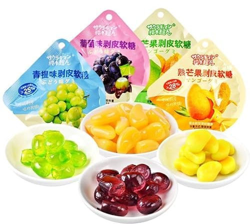 【8 flavors of fruit peel soft candy】Peelable Candy,Mango White Peach Peeling Fruit Fudge,50% fruit juice content,wedding candies,Chinese candy gift,Gummy Candy,Fruit & Chewy (Mixed flavors,16 packs)