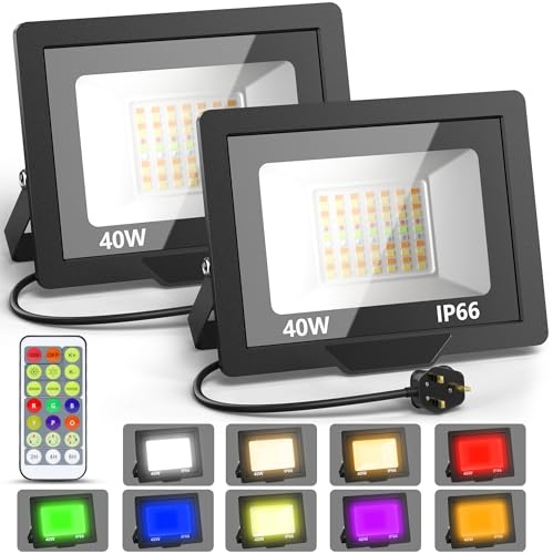 RGBW LED Flood Lights Outdoor 40W, Colour Changing Flood Lights Dimmable