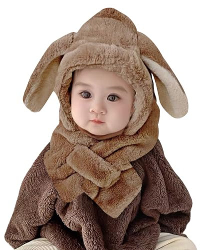 WIYETY Baby schlupfmütze Baby Schalmütze: Warm Niedlich Bär Babymütze mit Bommel, Kindermütze für Kleinkind für Baby Junge Mädchen 6-36 Monate (Khaki-Kaninchen)