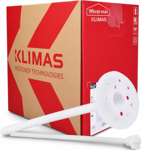 Wkręt-Met Lot de 200 supports d'isolation avec longue zone de dilatation pour panneaux isolants EPS XPS, chevilles en plastique pour brique pleine, brique à trous hauts, béton, blanc, 10 x 140 mm