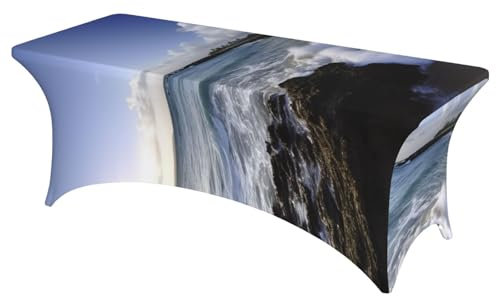 Dwrepo Puerto Rico Tischdecke, Stranddruck, rechteckig, dehnbar, Spandex, Tischdecken für Veranstaltungen, Hochzeiten, Bankette und Partys