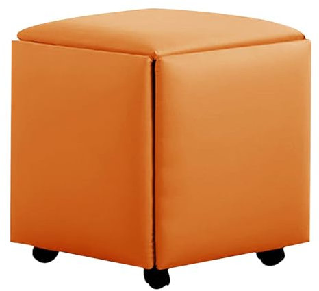 JTWWDM 5-in-1-Stuhl in Würfelform, Quadratischer Fußhocker Aus Leder, Sitzbank Mit Ottomane Rollen, Bewegliche Stapelbare Hocker für Wohnzimmer Esszimmer,13.8x13.8x13.8in