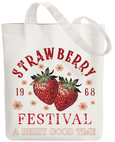 ANATTASOUL Baumwolltasche Personalisiert mit Retro Erdbeere, Leinwand Geschenk Tragetasche für Damen Freundin Mama Schwestern Ehefrau Geburtstag, Muttertag Tasche
