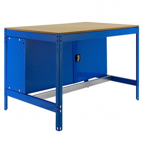 PRORGEAL Werkbank Buffalo mit Schrank | HxBxT 84x120x76cm | Traglast 600kg | Blau | Werktisch Arbeitstisch Werktisch